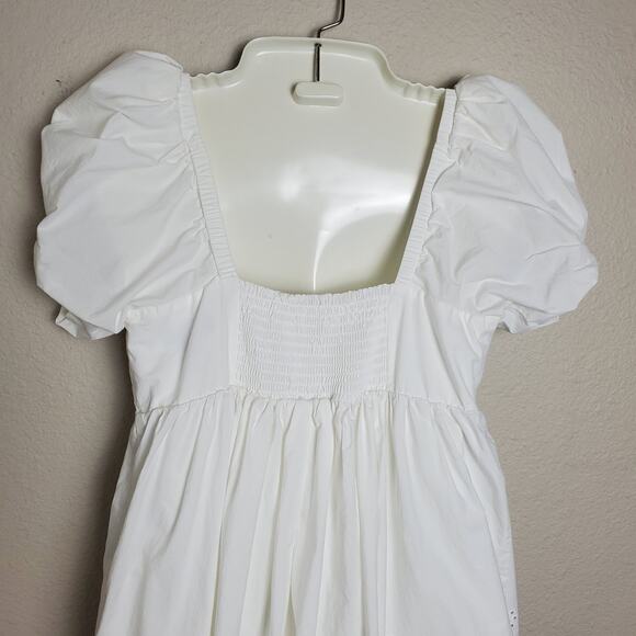 Adrianna Papell White Eyelet Puff Sleeve Mini Dress 6 Cottagecore Summer Prairie - Picture 7 of 9
